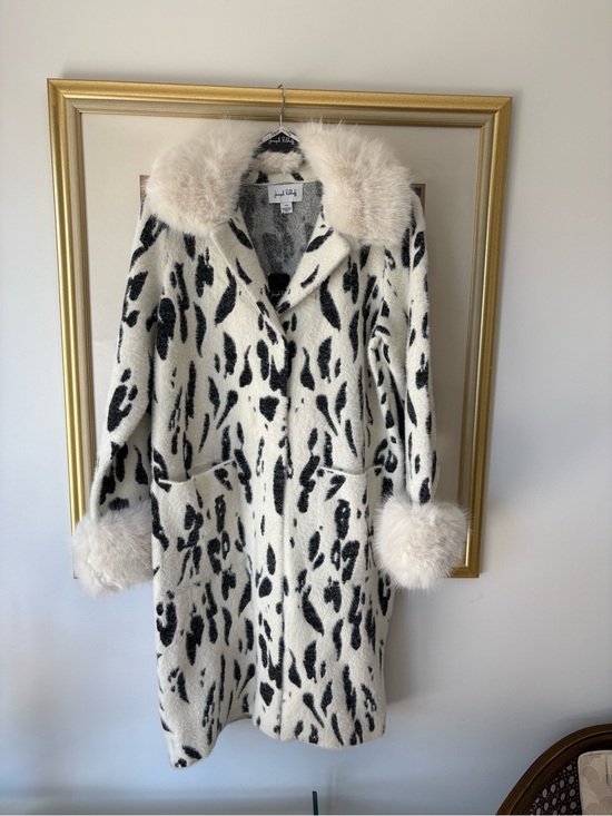 Joseph Ribkoff Jackets & Blazers - Joseph Ribkoff Black and Cream Leopard-Print Coat with Faux Fur Trim
